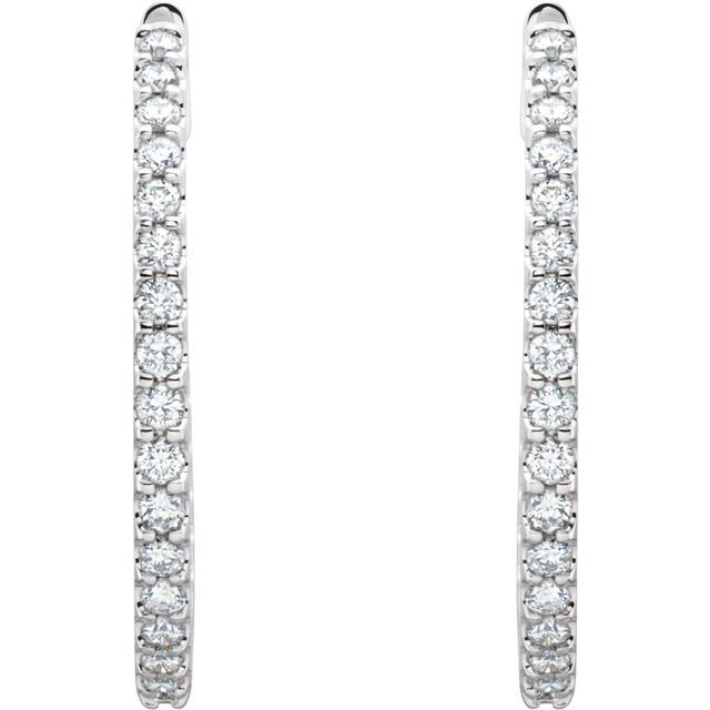 14K White 3 CTW Diamond Inside-Outside Hinged 35.3 mm Hoop Earrings 2