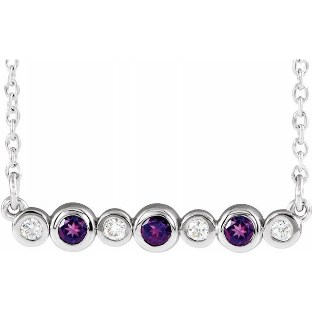 14K White Amethyst & .08 CTW Diamond Bezel-Set Bar 16-18" Necklace 1