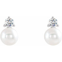 14K White Gold Cultured White Gold Freshwater Pearl & 1/8 CTW Natural Diamond Earrings