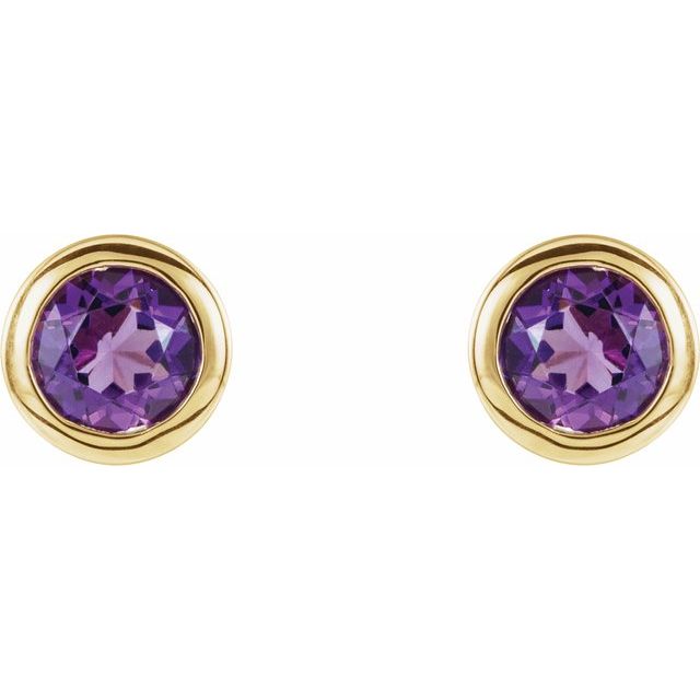 14K Yellow 4 mm Round Genuine Amethyst Birthstone Earrings 2