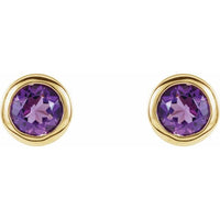 14K Yellow 4 mm Round Genuine Amethyst Birthstone Earrings 2