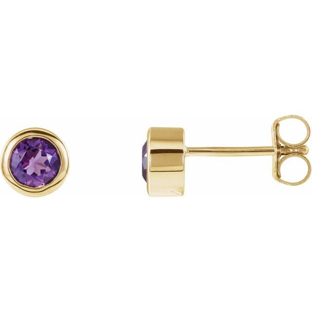 14K Yellow 4 mm Round Genuine Amethyst Birthstone Earrings 1