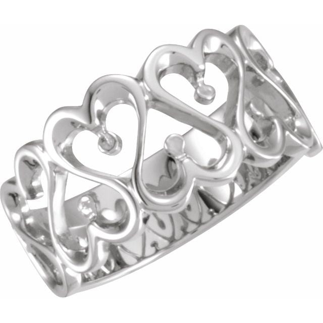 14K White 10 mm Heart Design Band Size 11 1