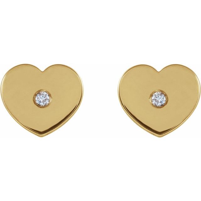 14K Yellow .01 CTW Diamond Solitaire Heart Youth Earrings 2