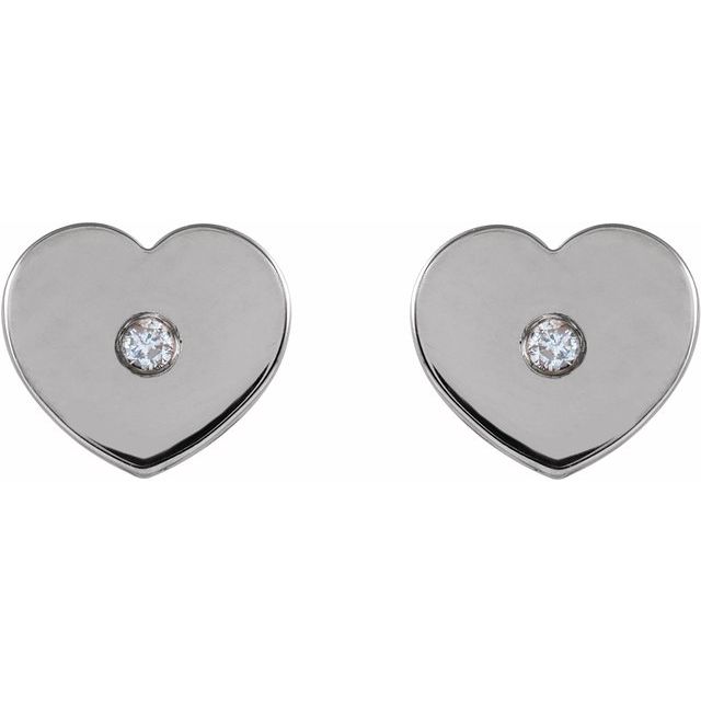 14K White .01 CTW Diamond Solitaire Heart Youth Earrings 2