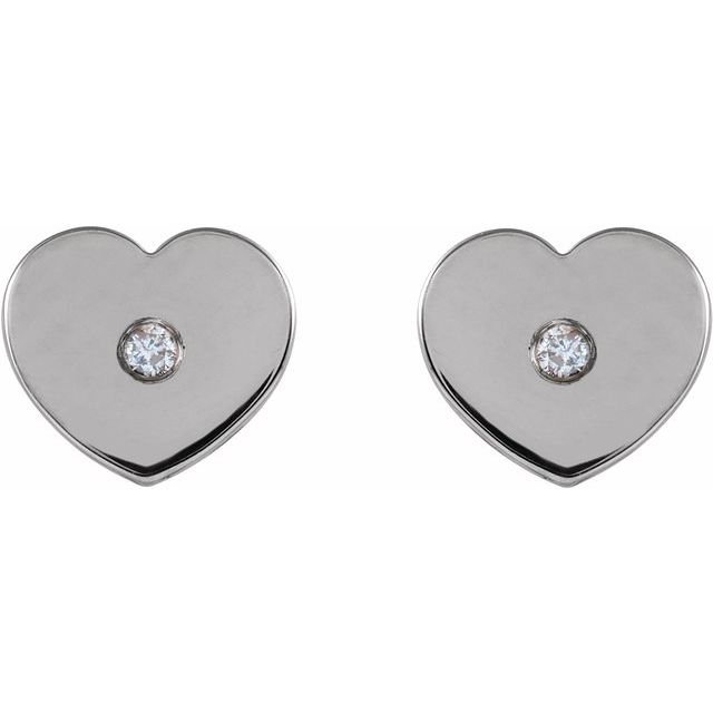 Sterling Silver .01 CTW Diamond Solitaire Heart Youth Earrings 2