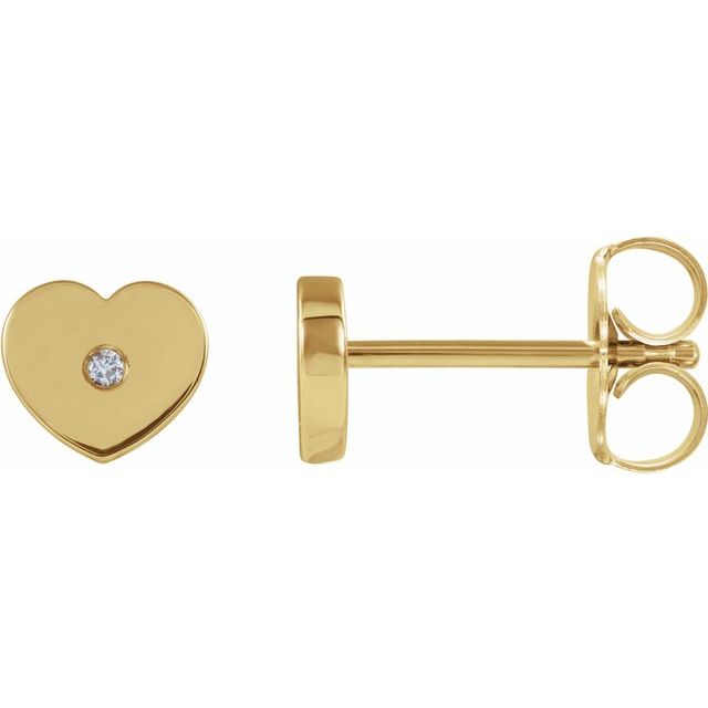 14K Yellow .01 CTW Diamond Solitaire Heart Youth Earrings 1