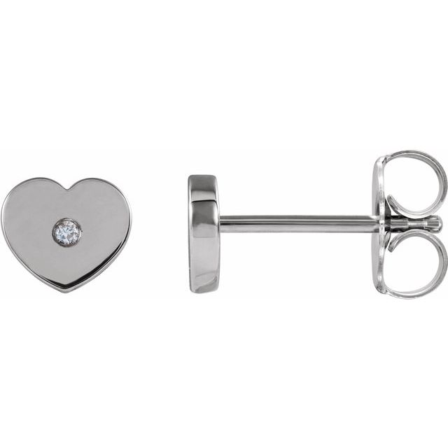 Sterling Silver .01 CTW Diamond Solitaire Heart Youth Earrings 1