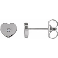 Sterling Silver .01 CTW Diamond Solitaire Heart Youth Earrings 1
