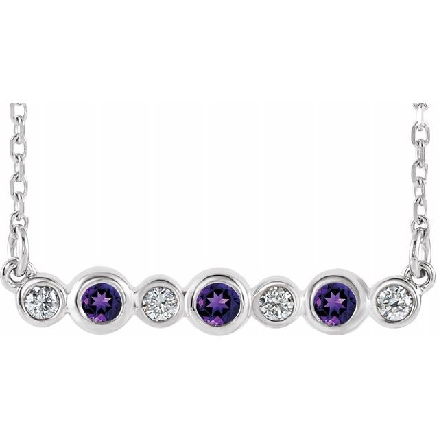 14K White Amethyst & .08 CTW Diamond Bezel-Set Bar 16-18" Necklace 3
