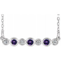 14K White Amethyst & .08 CTW Diamond Bezel-Set Bar 16-18" Necklace 3