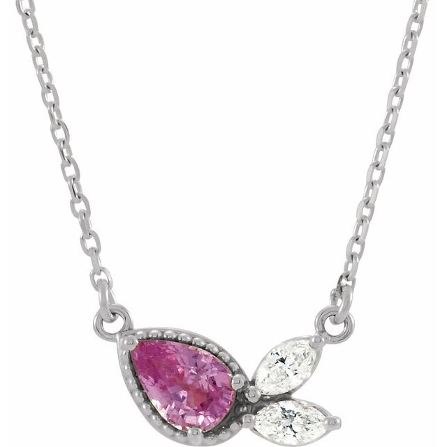 Sterling Silver Pink Sapphire & 1/6 CTW Diamond 16" Necklace 1