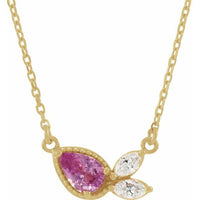 14K Yellow Pink Sapphire & 1/6 CTW Diamond 18" Necklace 1