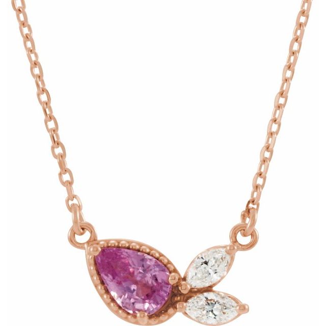14K Rose Pink Sapphire & 1/6 CTW Diamond 18" Necklace 1