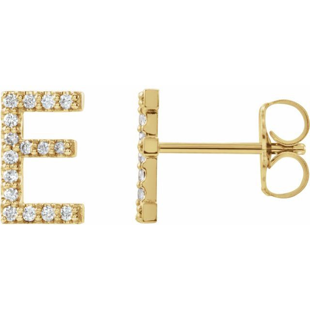 14K Yellow .06 CTW Diamond Single Initial E Earring 1