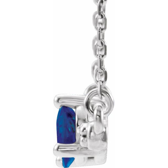 14K White Lab-Created Blue Sapphire & 1/10 CTW Diamond Bar 18" Necklace