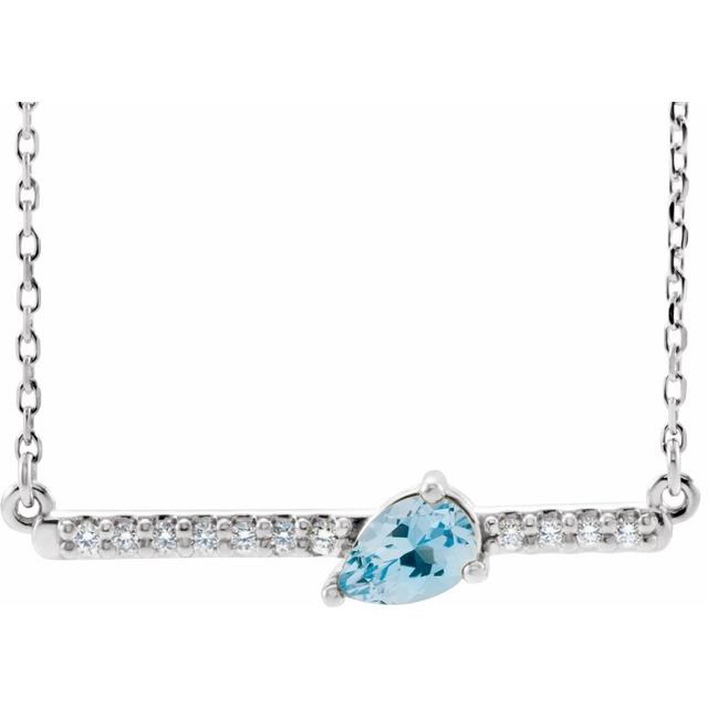 14K White Aquamarine & 1/10 CTW Diamond 16" Necklace 1