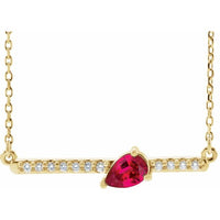 14K Yellow Lab-Created Ruby & 1/10 CTW Diamond Bar 16" Necklace