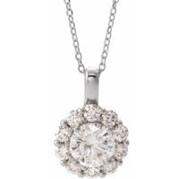 14K White 6.5 mm Round Forever One&trade; Moissanite & 5/8 CTW Diamond 16-18" Necklace 1