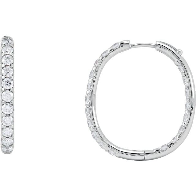 14K White 3 CTW Diamond Inside-Outside Hinged 27 mm Hoop Earrings 1