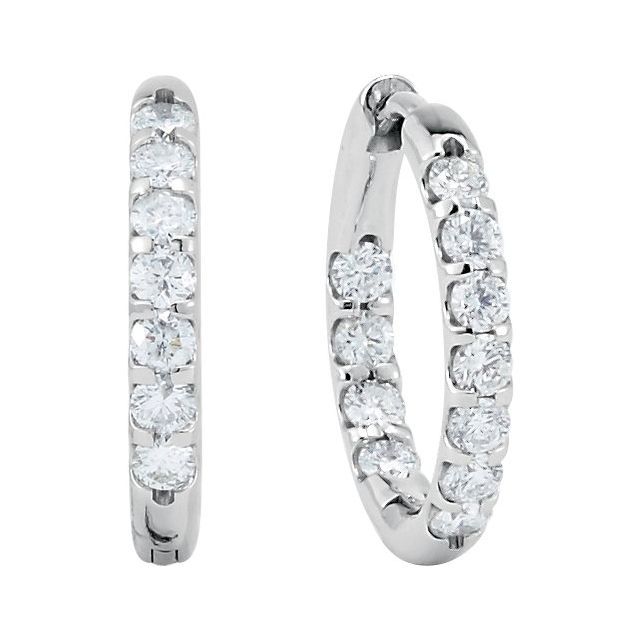 14K White 1 1/8 CTW Diamond Inside-Outside Hinged 18.5 mm Hoop Earrings 1