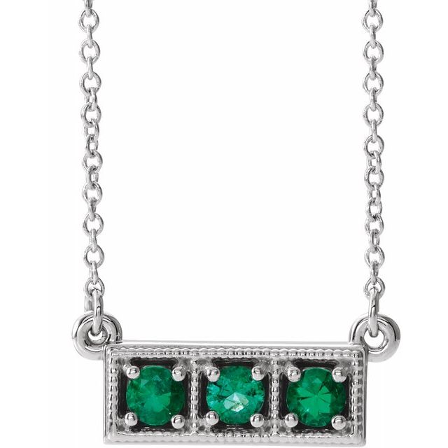 14K White Emerald Three-Stone Granulated Bar 16-18" Necklace 1