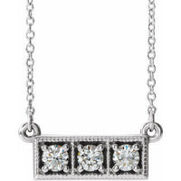 14K White 1/3 CTW Diamond Three-Stone Granulated Bar 16-18" Necklace 1