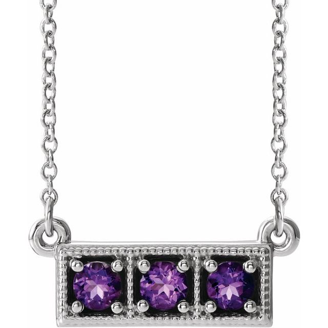 14K White Amethyst Three-Stone Granulated Bar 16-18" Necklace 1