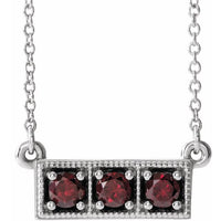 14K White Mozambique Garnet Three-Stone Granulated Bar 16-18" Necklace 1