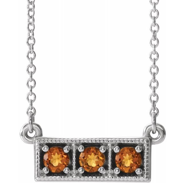 14K White Citrine Three-Stone Granulated Bar 16-18" Necklace 1