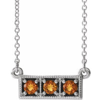 14K White Citrine Three-Stone Granulated Bar 16-18" Necklace 1