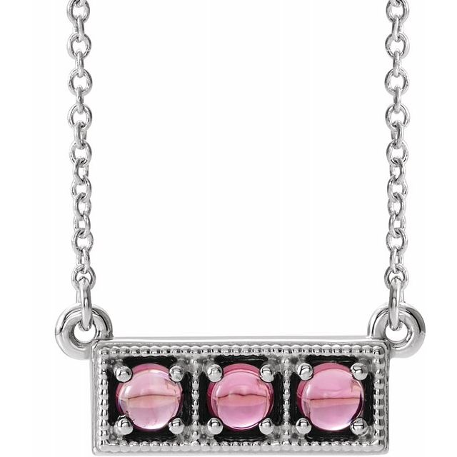 14K White Pink Tourmaline Three-Stone Granulated Bar 16-18" Necklace 1