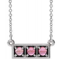 14K White Pink Tourmaline Three-Stone Granulated Bar 16-18" Necklace 1