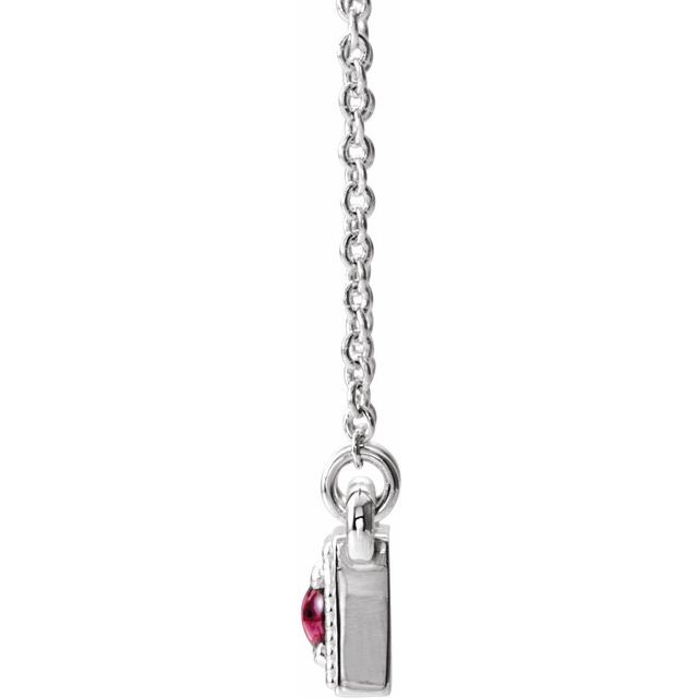 14K White Pink Tourmaline Three-Stone Granulated Bar 16-18" Necklace 2