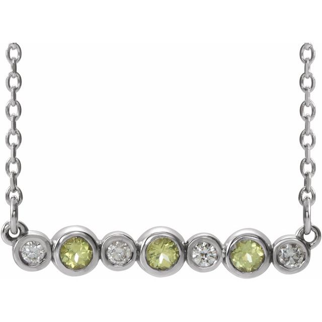 14K White Peridot & .08 CTW Diamond Bezel-Set Bar 16-18" Necklace 1