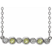 14K White Peridot & .08 CTW Diamond Bezel-Set Bar 16-18" Necklace 1
