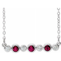 14K White Lab-Created Ruby & .08 CTW Diamond Bezel-Set Bar 16-18" Necklace
