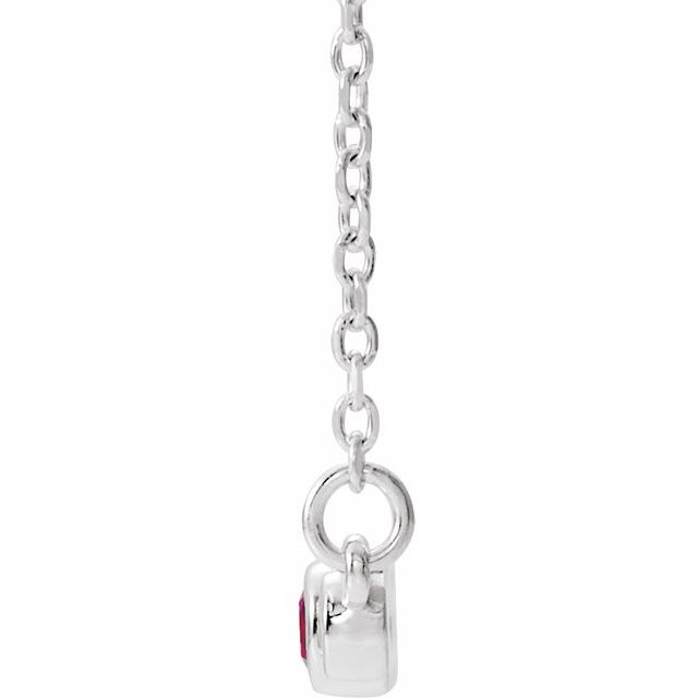 14K White Lab-Created Ruby & .08 CTW Diamond Bezel-Set Bar 16-18" Necklace