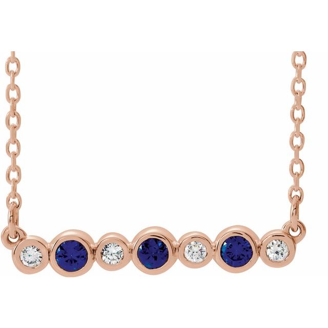14K Rose Blue Sapphire & .08 CTW Diamond Bezel-Set Bar 16-18" Necklace 1