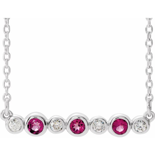 14K White Pink Tourmaline & .08 CTW Diamond Bezel-Set Bar 16-18" Necklace 1