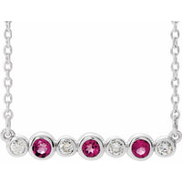 14K White Pink Tourmaline & .08 CTW Diamond Bezel-Set Bar 16-18" Necklace 1