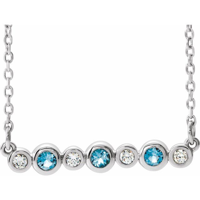 14K White Aquamarine & .08 CTW Diamond Bezel-Set Bar 16-18" Necklace 1