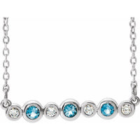 14K White Aquamarine & .08 CTW Diamond Bezel-Set Bar 16-18" Necklace 1