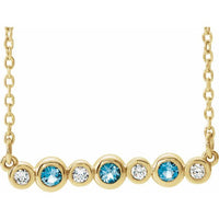 14K Yellow Aquamarine & .08 CTW Diamond Bezel-Set Bar 16-18" Necklace 1
