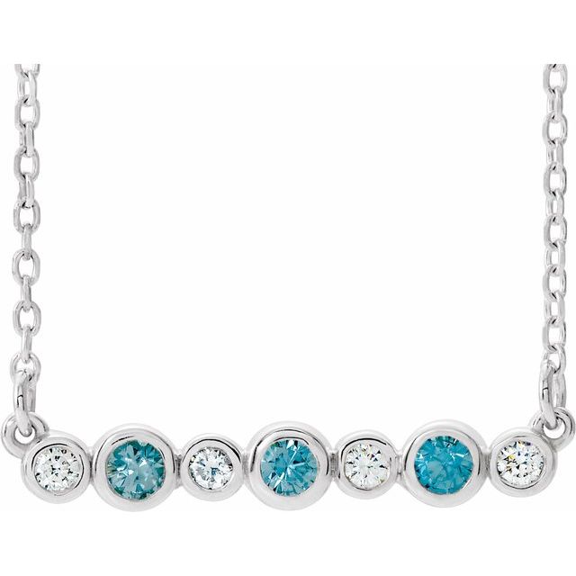 14K White Blue Zircon & .08 CTW Diamond Bezel-Set Bar 16-18" Necklace 1
