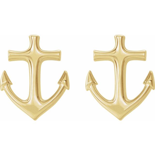 14K Yellow Gold Anchor Earrings