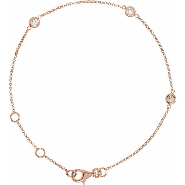 14K Rose 1/6 CTW Diamond Bezel-Set 3-Station Bracelet 1