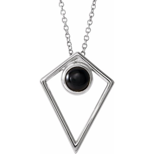Sterling Silver Onyx Cabochon Pyramid 24" Necklace 1