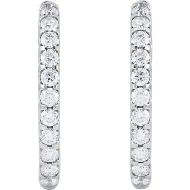 14K White 3 CTW Diamond Inside-Outside Hinged 27 mm Hoop Earrings 2