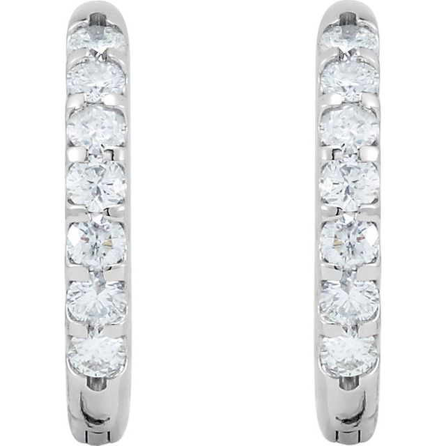 14K White 1 1/8 CTW Diamond Inside-Outside Hinged 18.5 mm Hoop Earrings 2